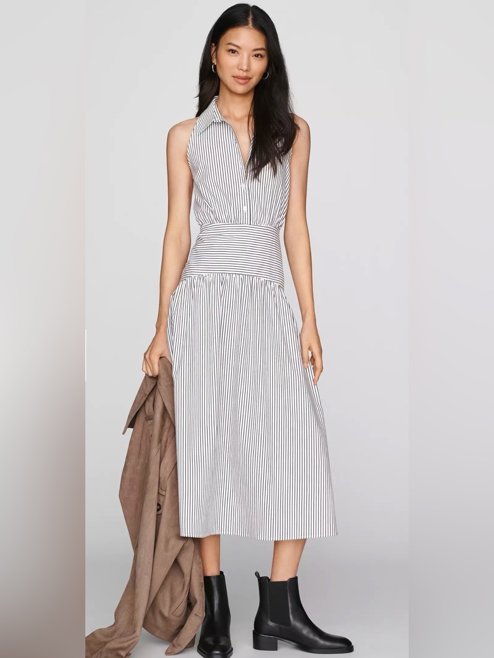 Exquise Tobie Drop-Waist Midi Shirtdress